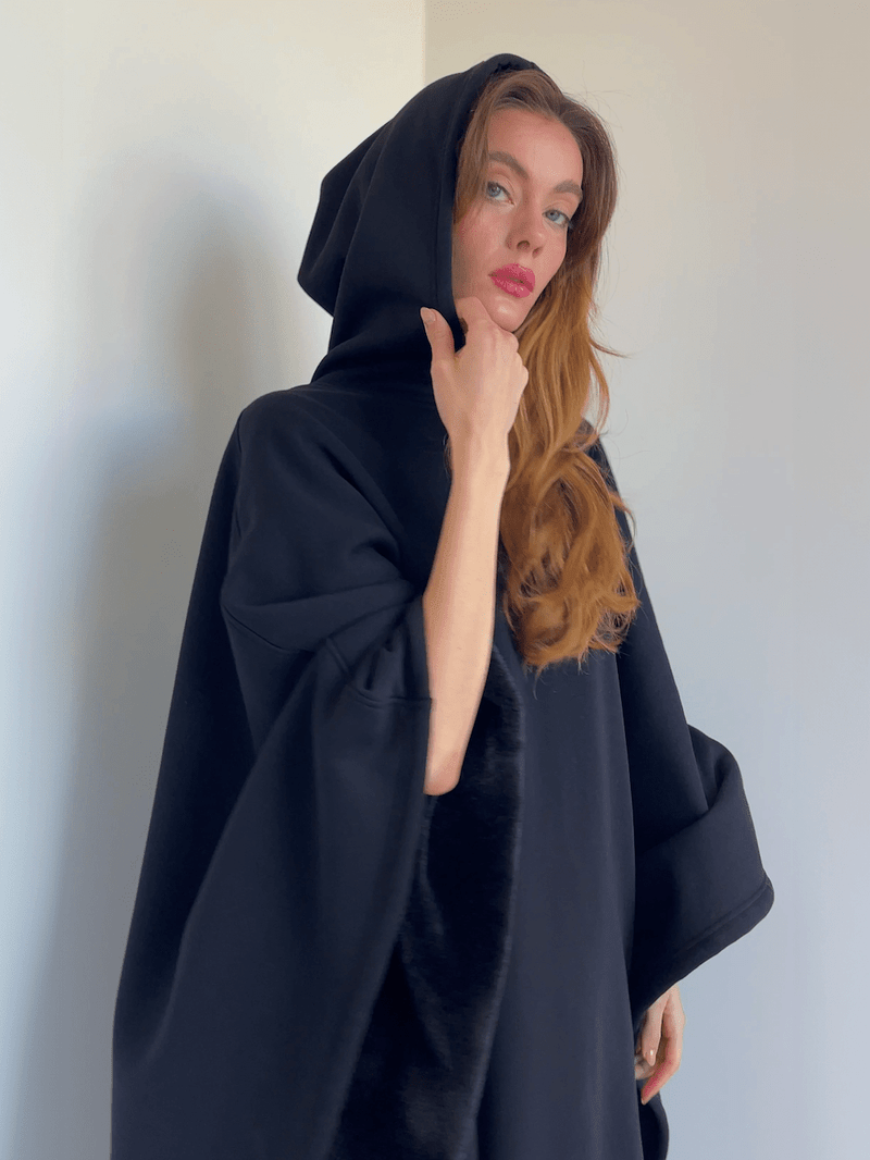 Unisex Poncho Mit Kapuze Und Fleecefutter Komfort Zeitlose Silhouette