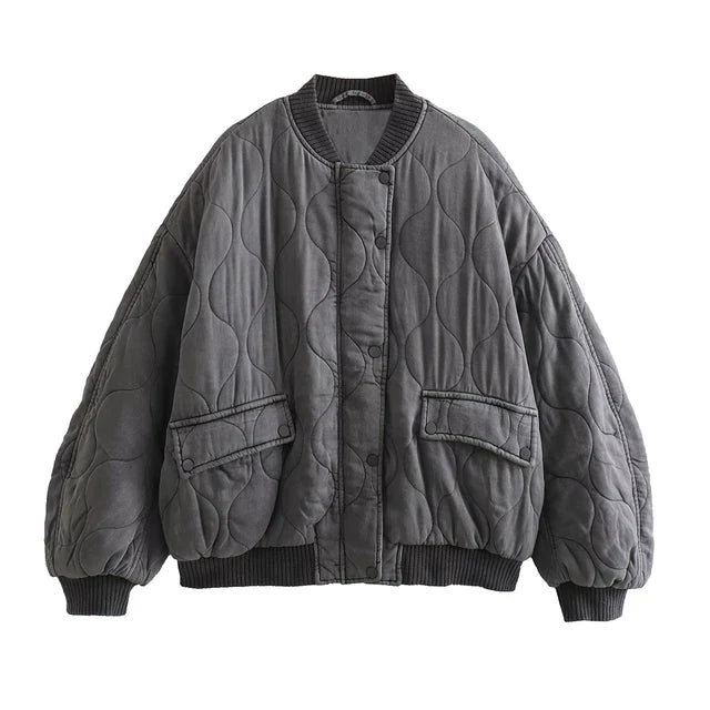 Damen Steppjacke Grau Locker Geschnitten Übergangsjacke