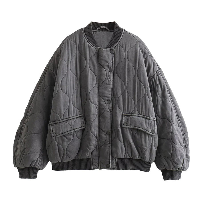 Damen Steppjacke Grau Locker Geschnitten Übergangsjacke