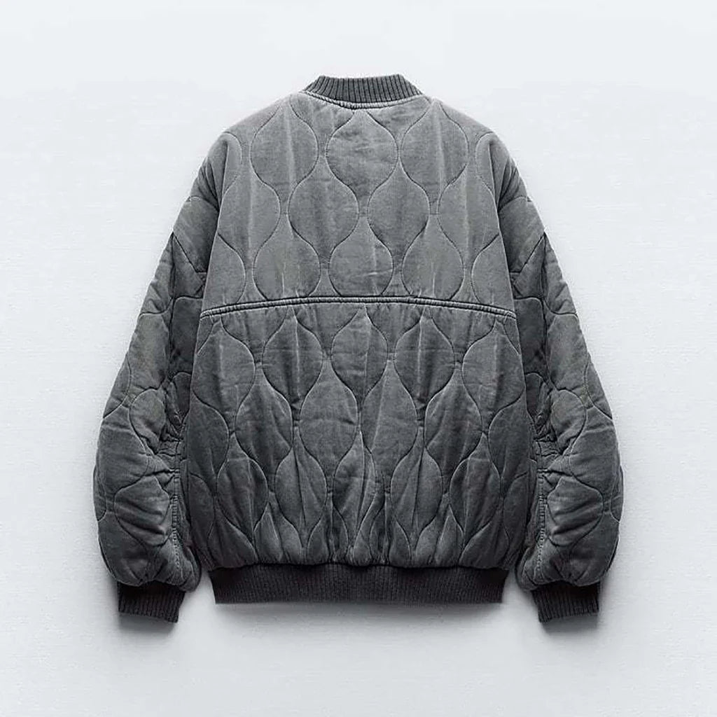 Damen Steppjacke Grau Locker Geschnitten Übergangsjacke