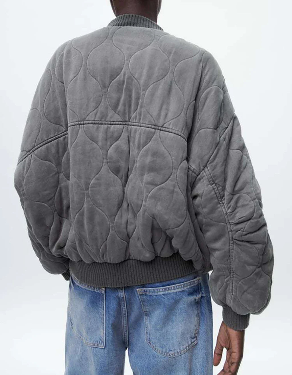 Damen Steppjacke Grau Locker Geschnitten Übergangsjacke