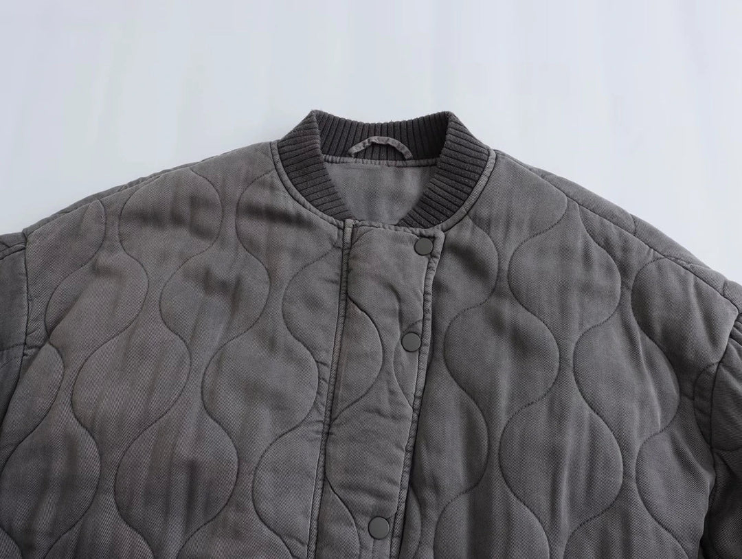 Damen Steppjacke Grau Locker Geschnitten Übergangsjacke