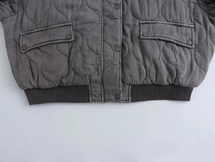 Damen Steppjacke Grau Locker Geschnitten Übergangsjacke