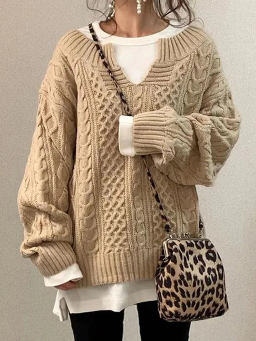 Damen Strick Sweatshirt Lässige Passform Einzigartiges Strickmuster