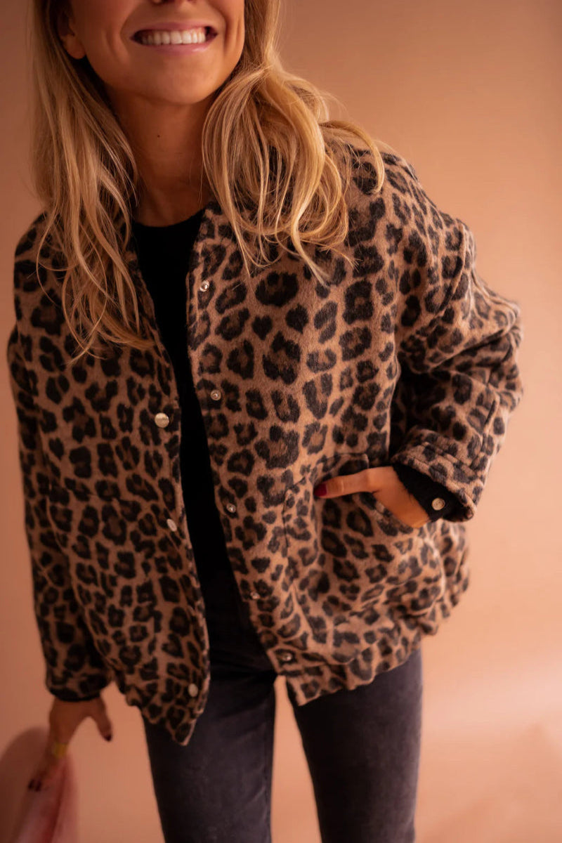 Damen Bomberjacke Leopard-Print Lässiger Stil Übergangsjacke
