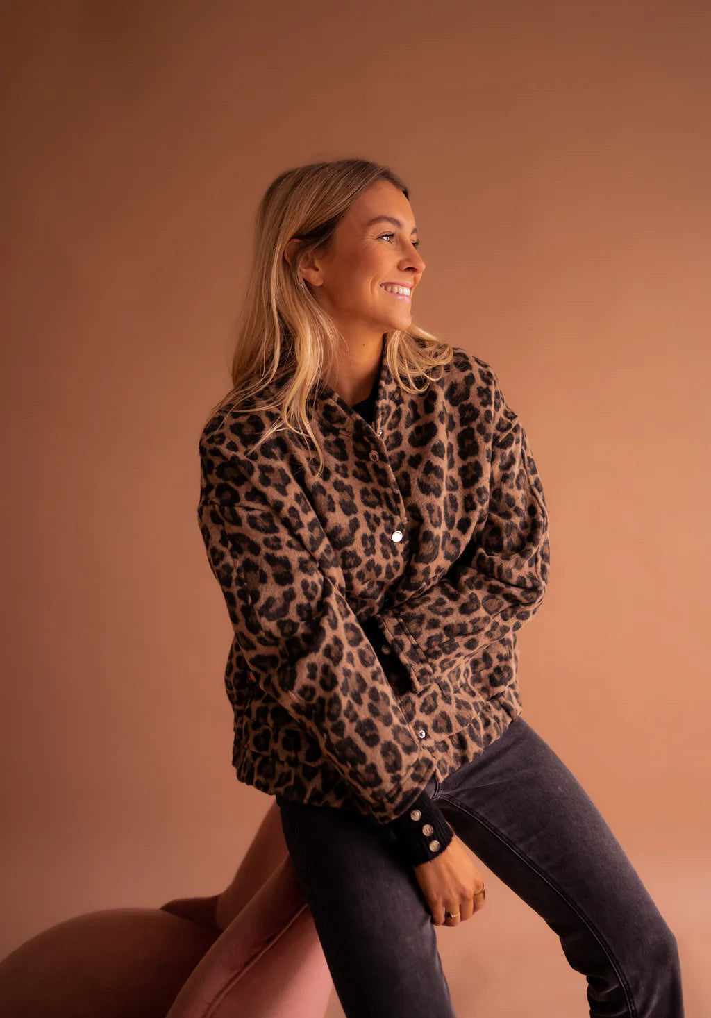 Damen Bomberjacke Leopard-Print Lässiger Stil Übergangsjacke