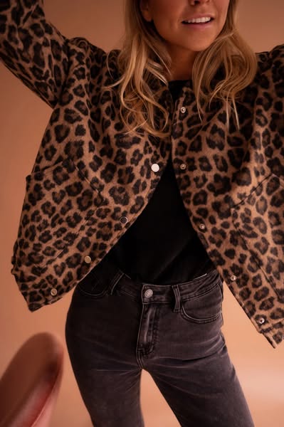 Damen Bomberjacke Leopard-Print Lässiger Stil Übergangsjacke