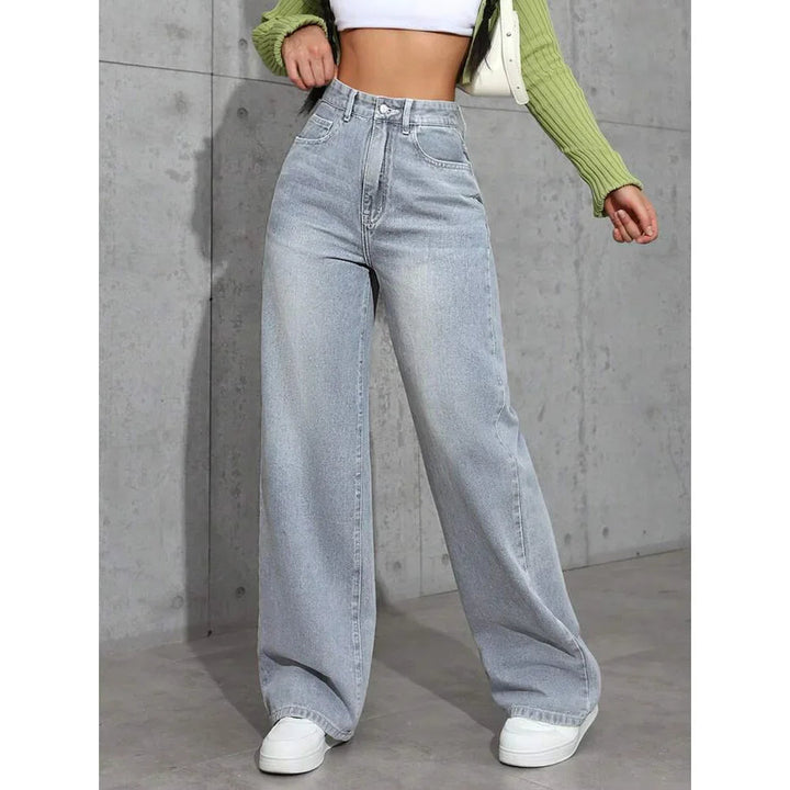 Damen Baggy-Jeans Weicher Stoff Hohe Taille Vorgeweiteter Schnitt Trendiger Look