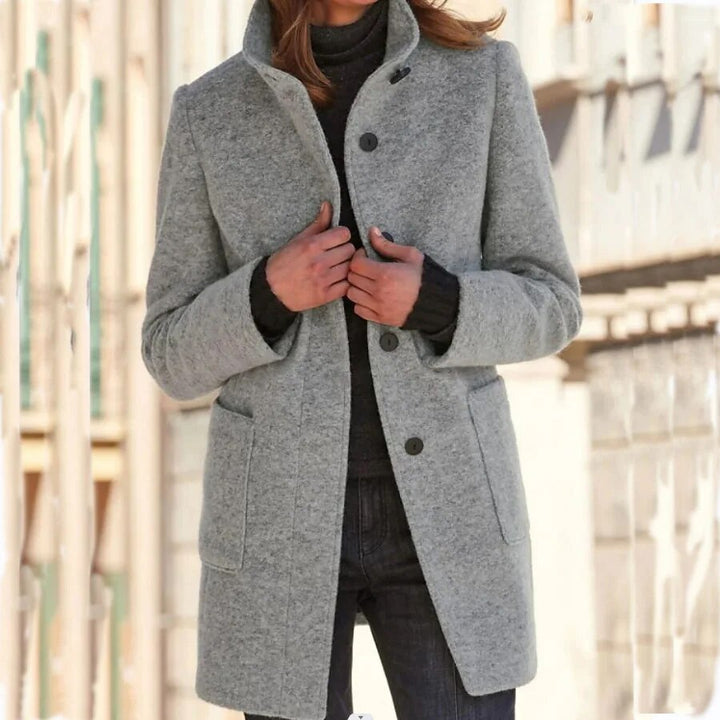 Damen Wollmantel Winter Eleganter Knopfverschluss Stilvoll Warm