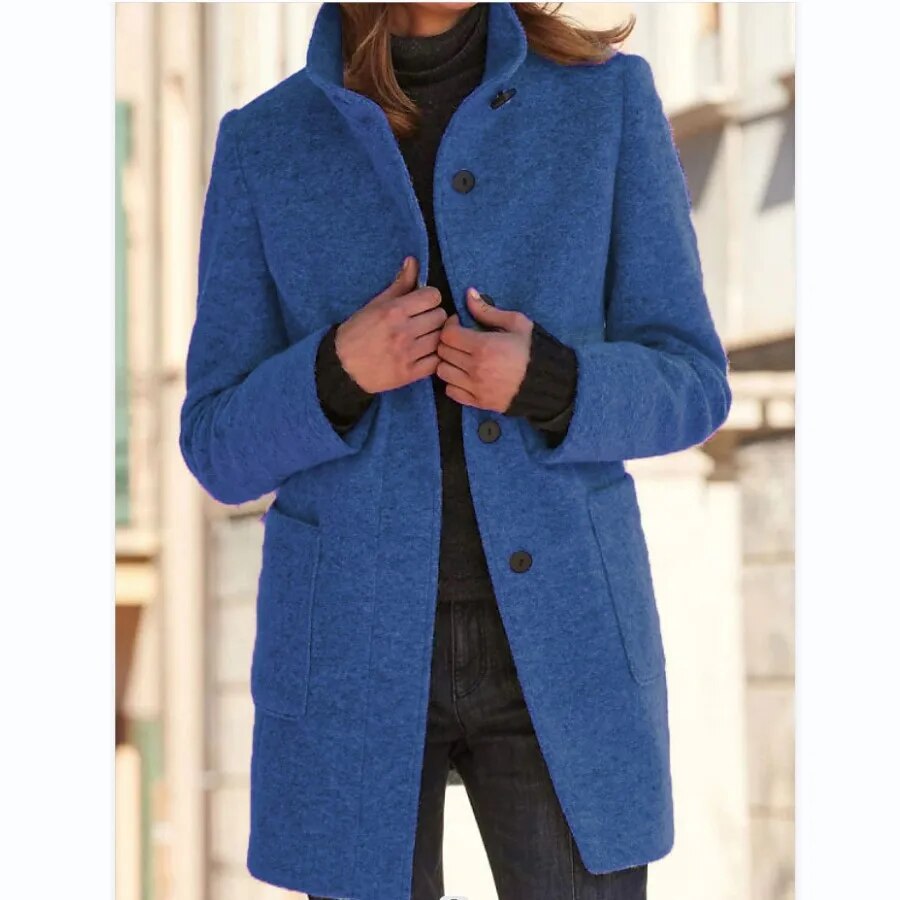 Damen Wollmantel Winter Eleganter Knopfverschluss Stilvoll Warm