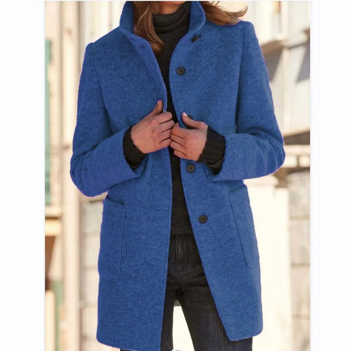 Damen Wollmantel Winter Eleganter Knopfverschluss Stilvoll Warm
