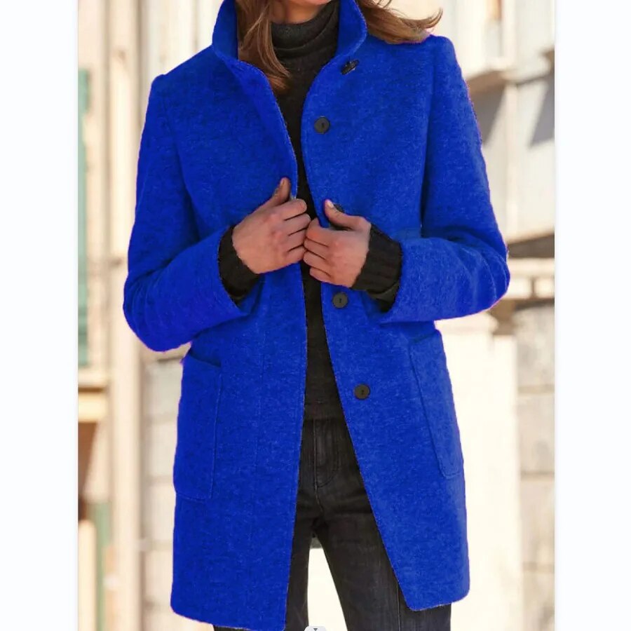 Damen Wollmantel Winter Eleganter Knopfverschluss Stilvoll Warm