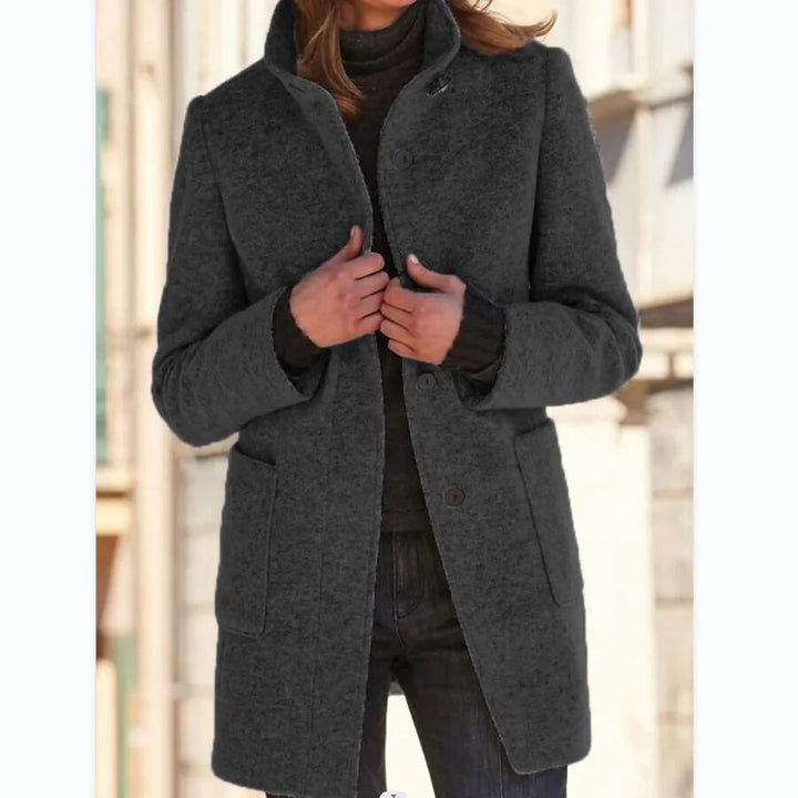 Damen Wollmantel Winter Eleganter Knopfverschluss Stilvoll Warm