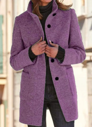 Damen Wollmantel Winter Eleganter Knopfverschluss Stilvoll Warm