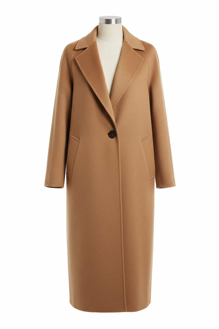 Damen Langer Mantel Beige Schmeichelndem Schnitt Wärme Wintermantel