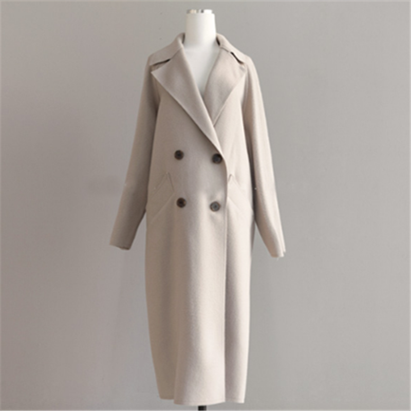 Damen Langer Mantel Beige Schmeichelndem Schnitt Wärme Wintermantel