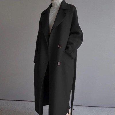 Damen Langer Mantel Beige Schmeichelndem Schnitt Wärme Wintermantel