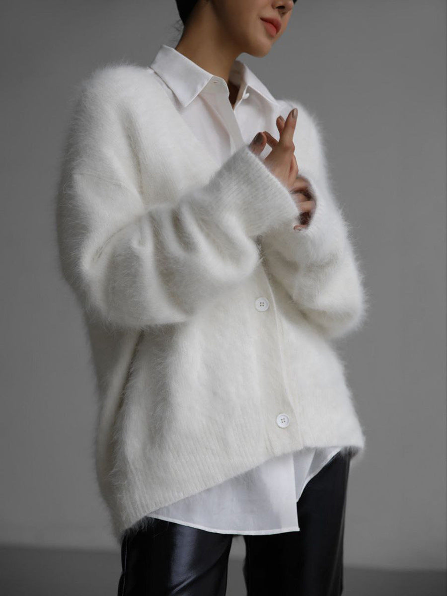 Damen Cardigan Weich Gestrickt V Ausschnitt Strickstruktur