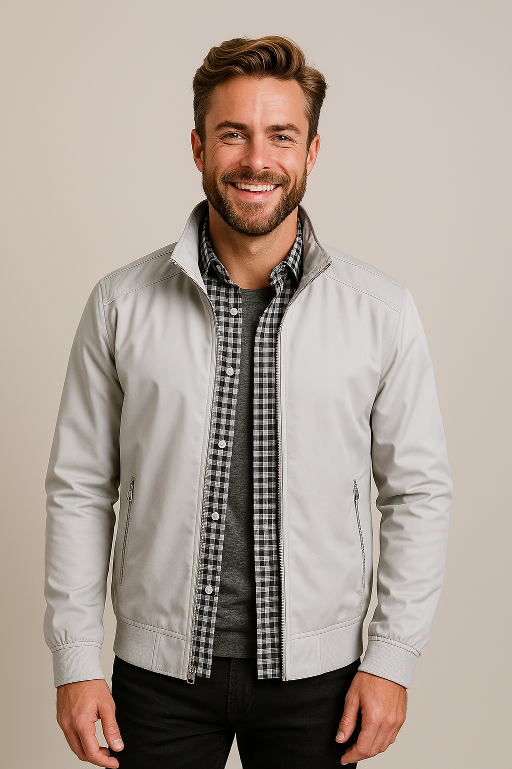 Herren Windbreaker-Jacke Hoher Kragen Reißverschluss