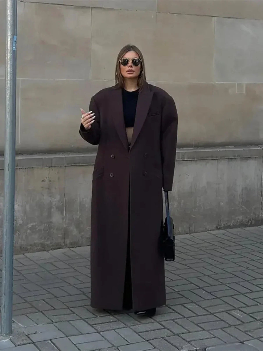 Übergroßer, Doppelreihiger Woll-Trenchcoat