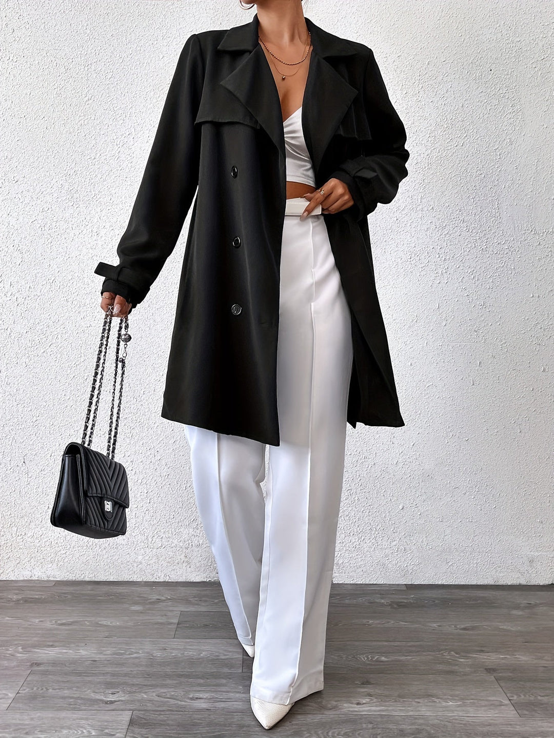 Damen Wendbarer Langer Mantel Schleifen-Gürtel Trenchcoat