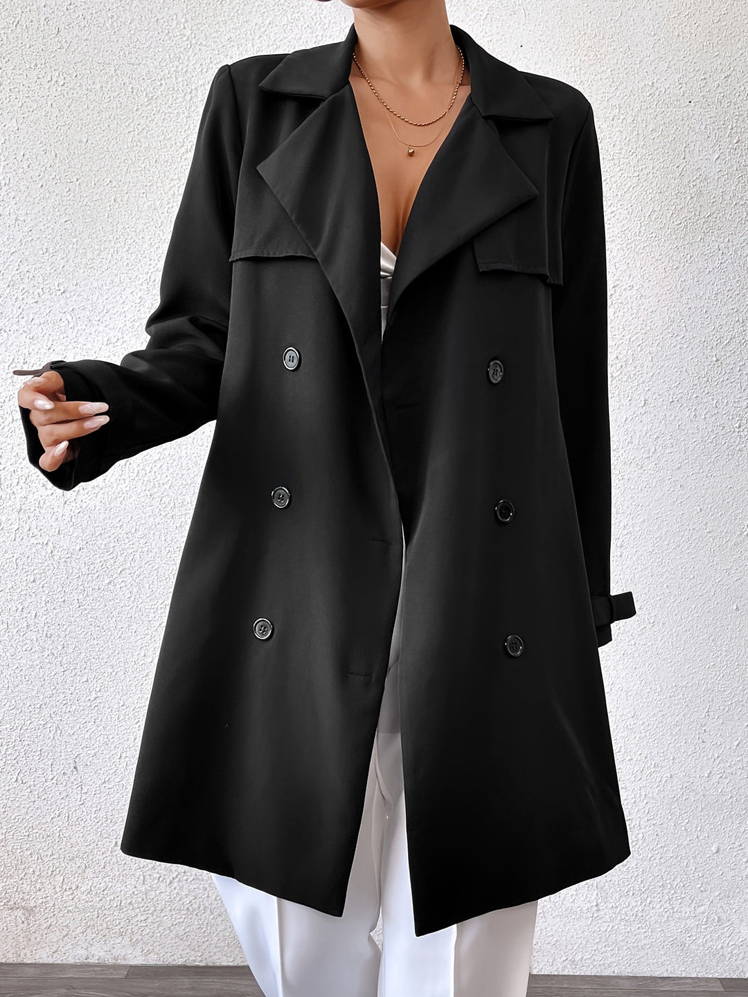 Damen Wendbarer Langer Mantel Schleifen-Gürtel Trenchcoat
