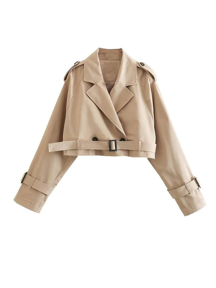 Damen Beiger Cropped Trenchcoat Mit Doppelter Knopfleiste