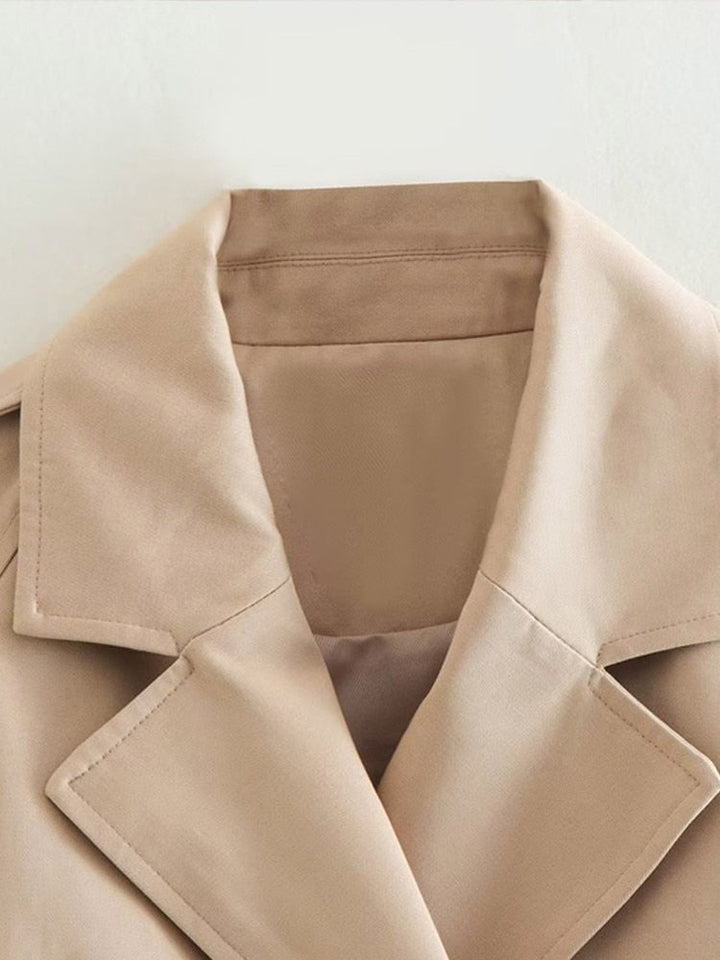 Damen Beiger Cropped Trenchcoat Mit Doppelter Knopfleiste