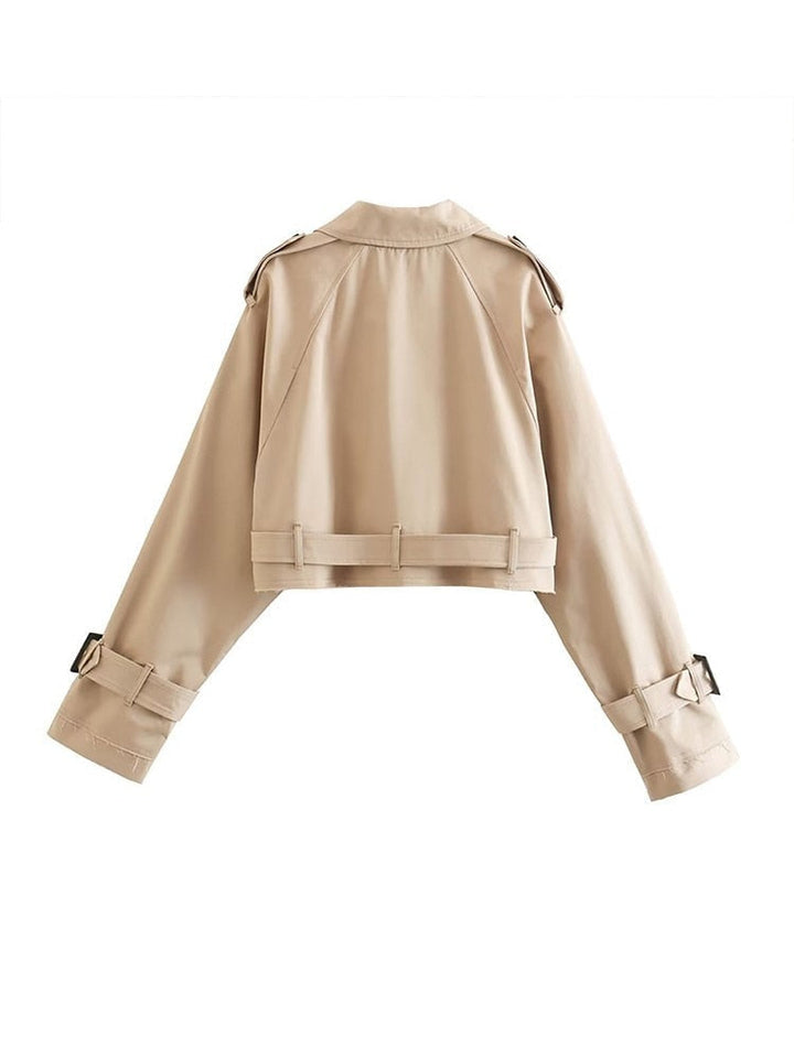 Damen Beiger Cropped Trenchcoat Mit Doppelter Knopfleiste
