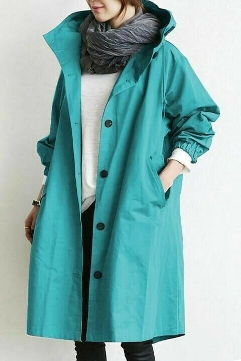 Damen Windjacke mit Knöpfen und Kapuze Wasserdicht