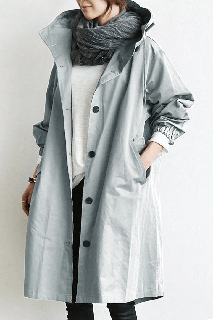 Damen Windjacke mit Knöpfen und Kapuze Wasserdicht