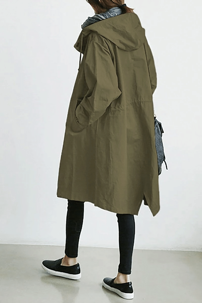 Damen Windjacke mit Knöpfen und Kapuze Wasserdicht
