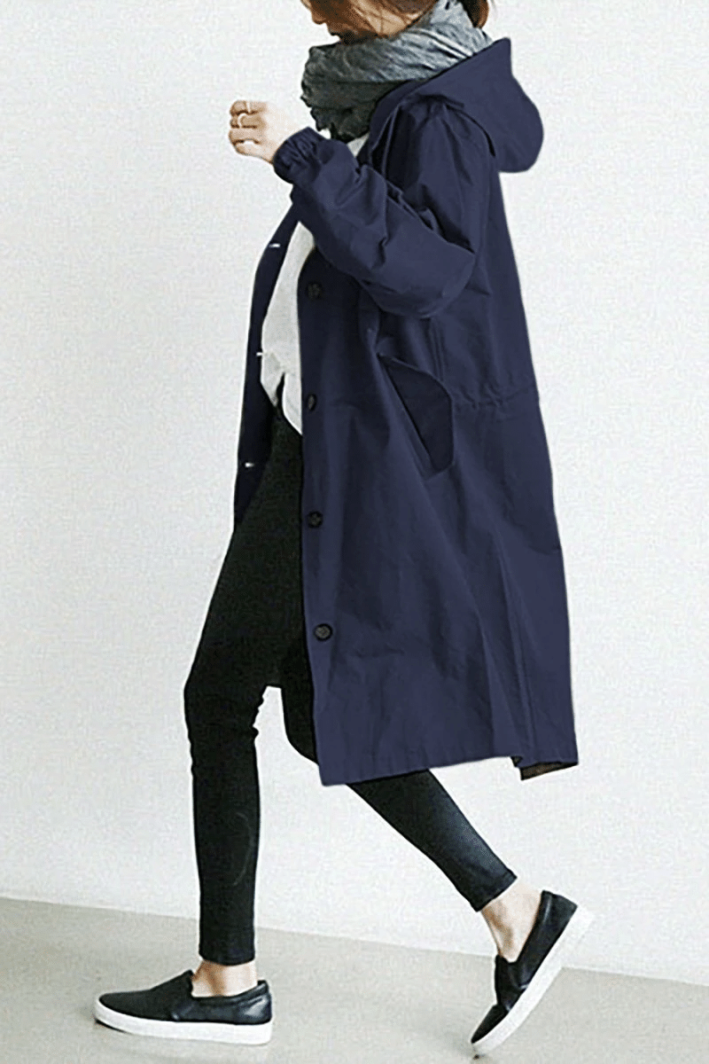 Damen Windjacke mit Knöpfen und Kapuze Wasserdicht