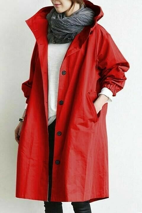 Damen Windjacke mit Knöpfen und Kapuze Wasserdicht